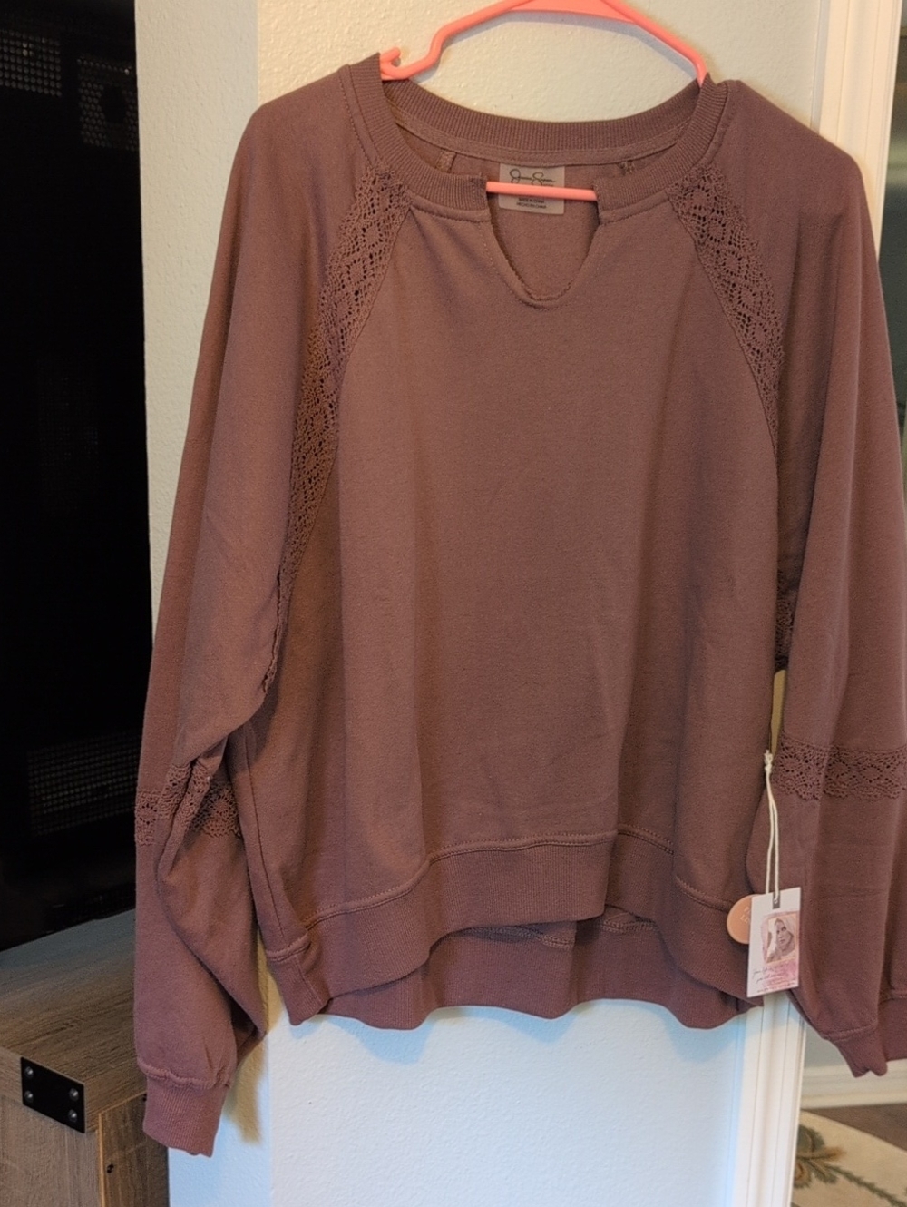 Jessica Simpson Mauve Lace-Trim Pullover Sweatshirt Brand New